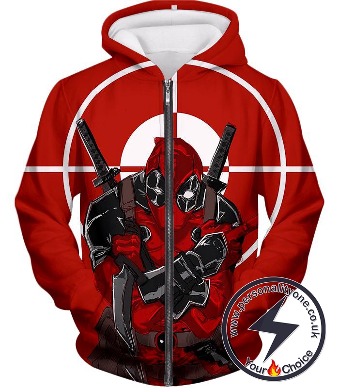 Highly Skilled Warrior Deadpool Red Target Zip Up Hoodie